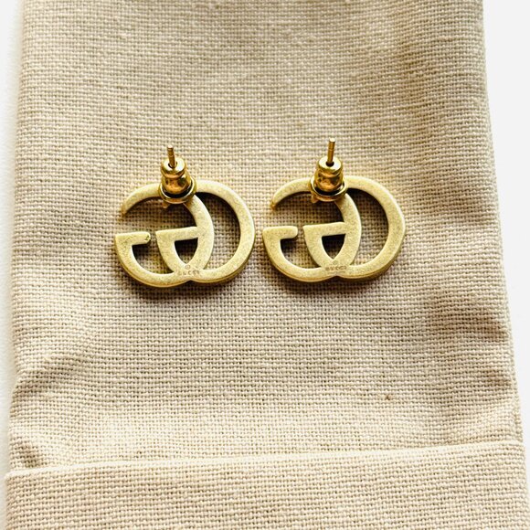 3773 GUCCI JEWELRY GG EARRINGS GOLDEN TONE WITH COMPLETE PACKAGING - Picture 3 of 10